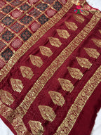 design pattern of red modal banarasi zari weave gharchola saree