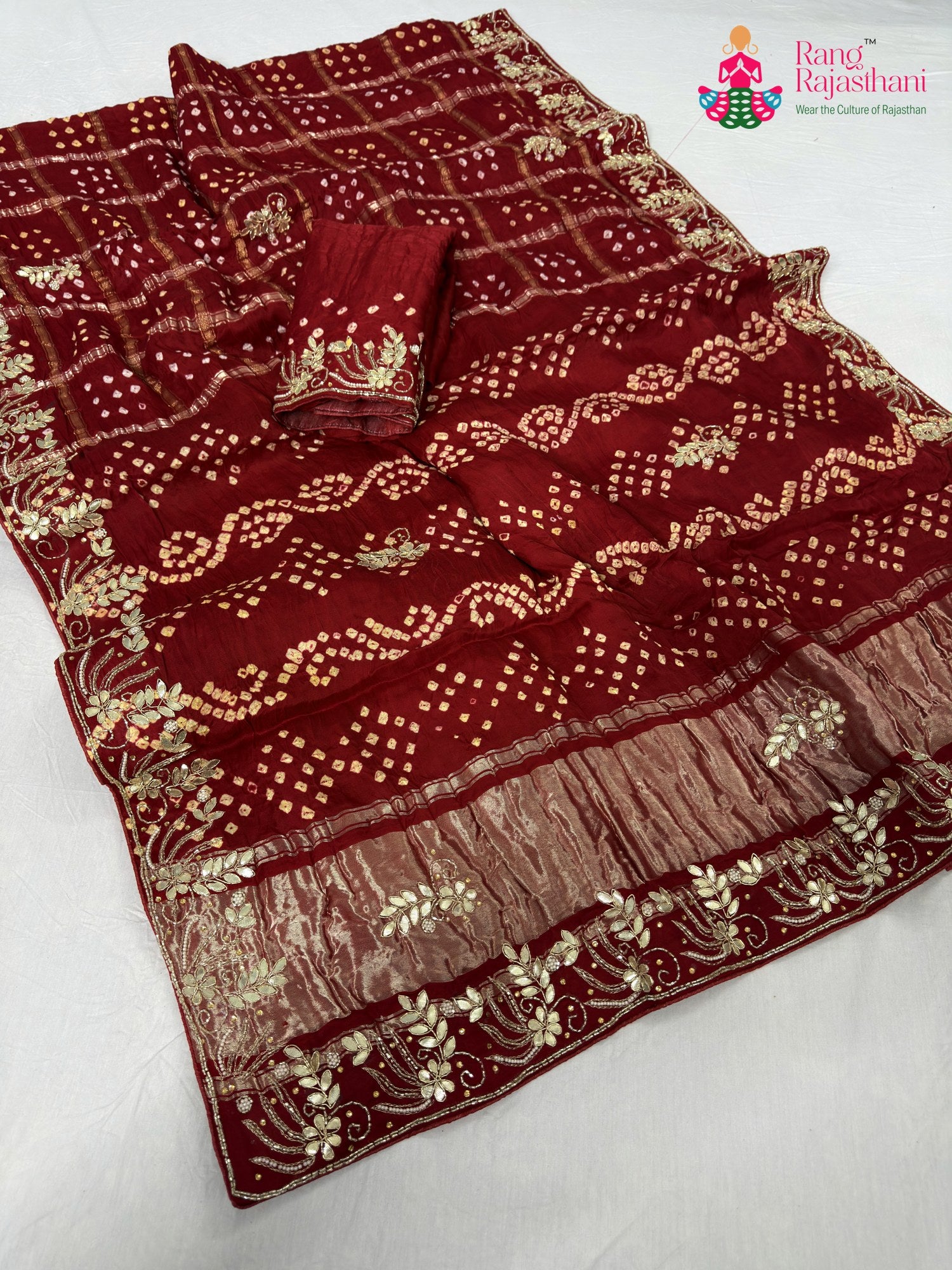 red modal bandhani saree for bridal wear by Rang Rajasthani