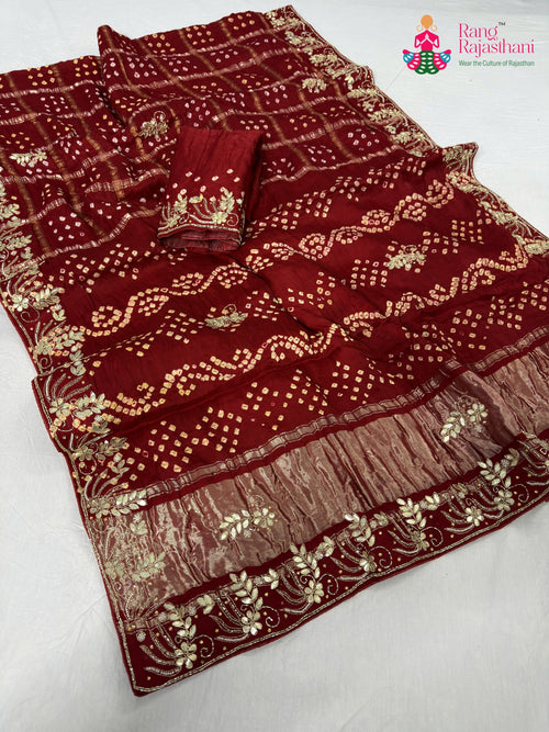 Red Modal Bandhani Saree : Balanced Grace main-image