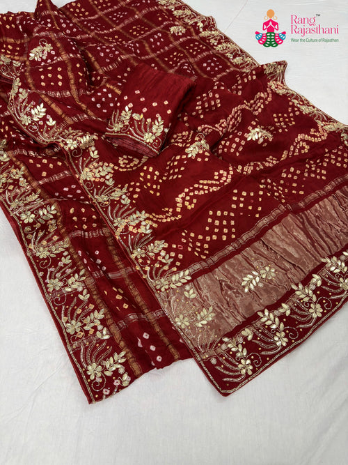 Red Modal Bandhani Saree : Balanced Grace main-image