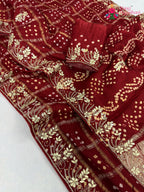 complete look of red modal bandhani saree