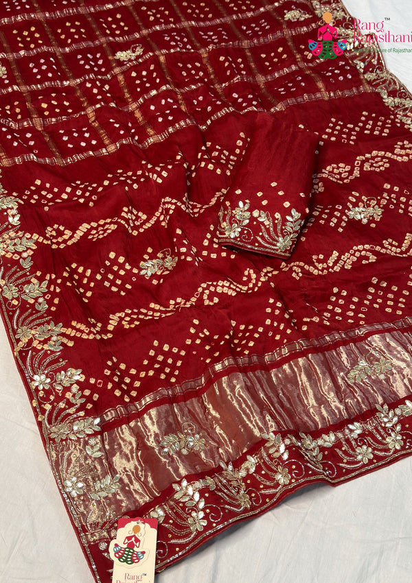 Red Modal Hand Tie Dye Bandhani Gharchola Saree for Bridal | Exclusive Pick