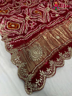 red modal bandhani saree by Rang Rajasthani