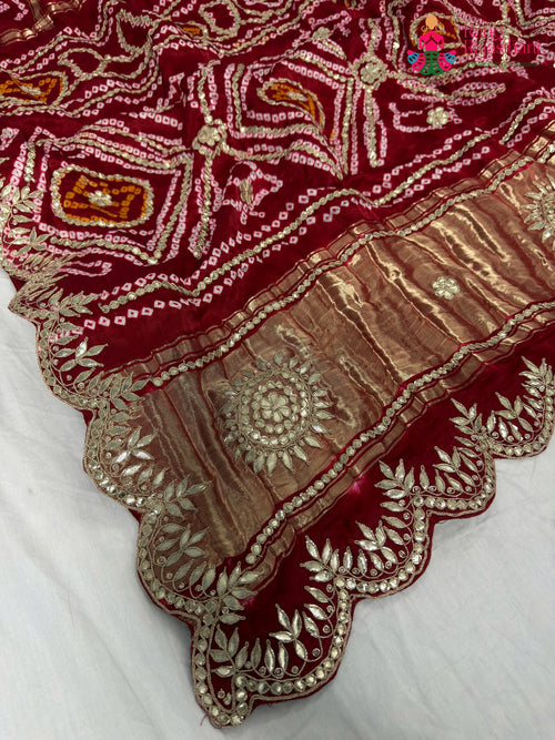 Red Modal Bandhani Saree : Easy Flow main-image