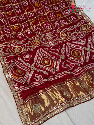 Red Gaji Silk Hand Tie Dye Bandhani Chunri Saree for Mayra Ceremony | Exclusive Edit