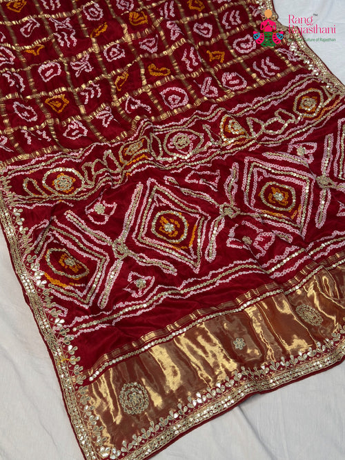 Red Modal Bandhani Chunri Saree for Festive Wear | Exclusive Edit main-image