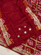 Red Modal Bandhani Chunri Saree for Festive Wear | Exclusive Edit