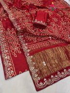 pallu detailing of red modal gota patti saree 