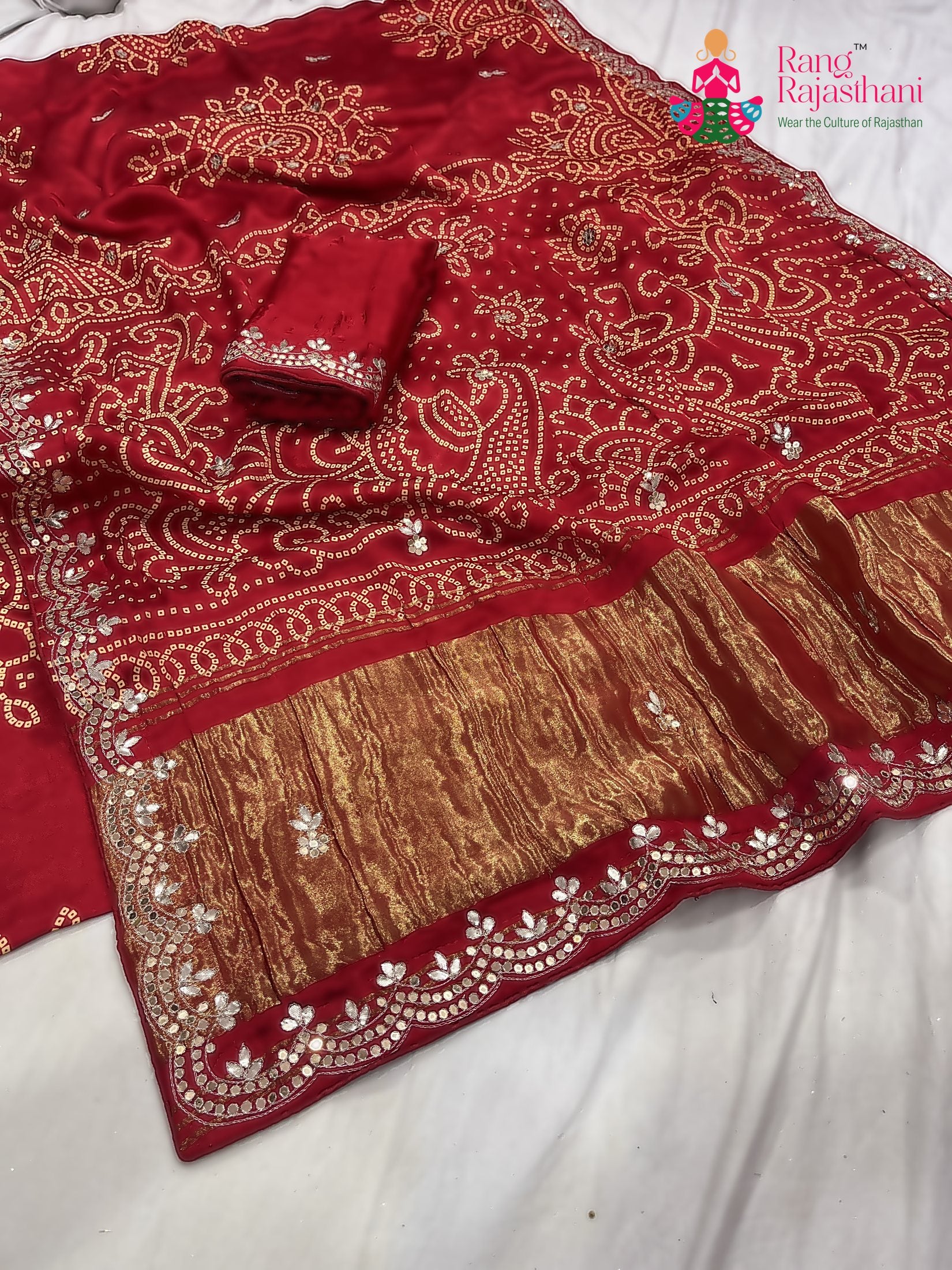 complete look of red modal gota patti saree 