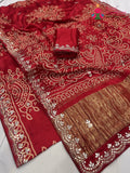 red modal gota patti saree for mayra ceremony by Rang Rajasthani