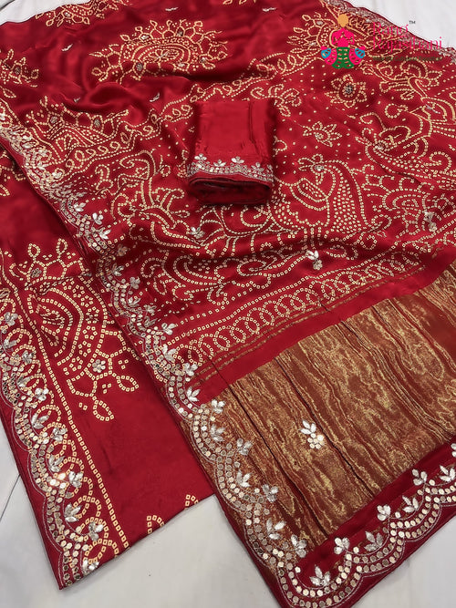 Red Modal Gota Patti Work Saree : Calm Glow main-image