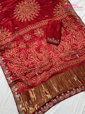 Red Modal Bandhani Print Chunri Saree for Mayra Ceremony | Trending Pick