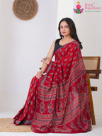 Red Cotton saree with Printed side drape view