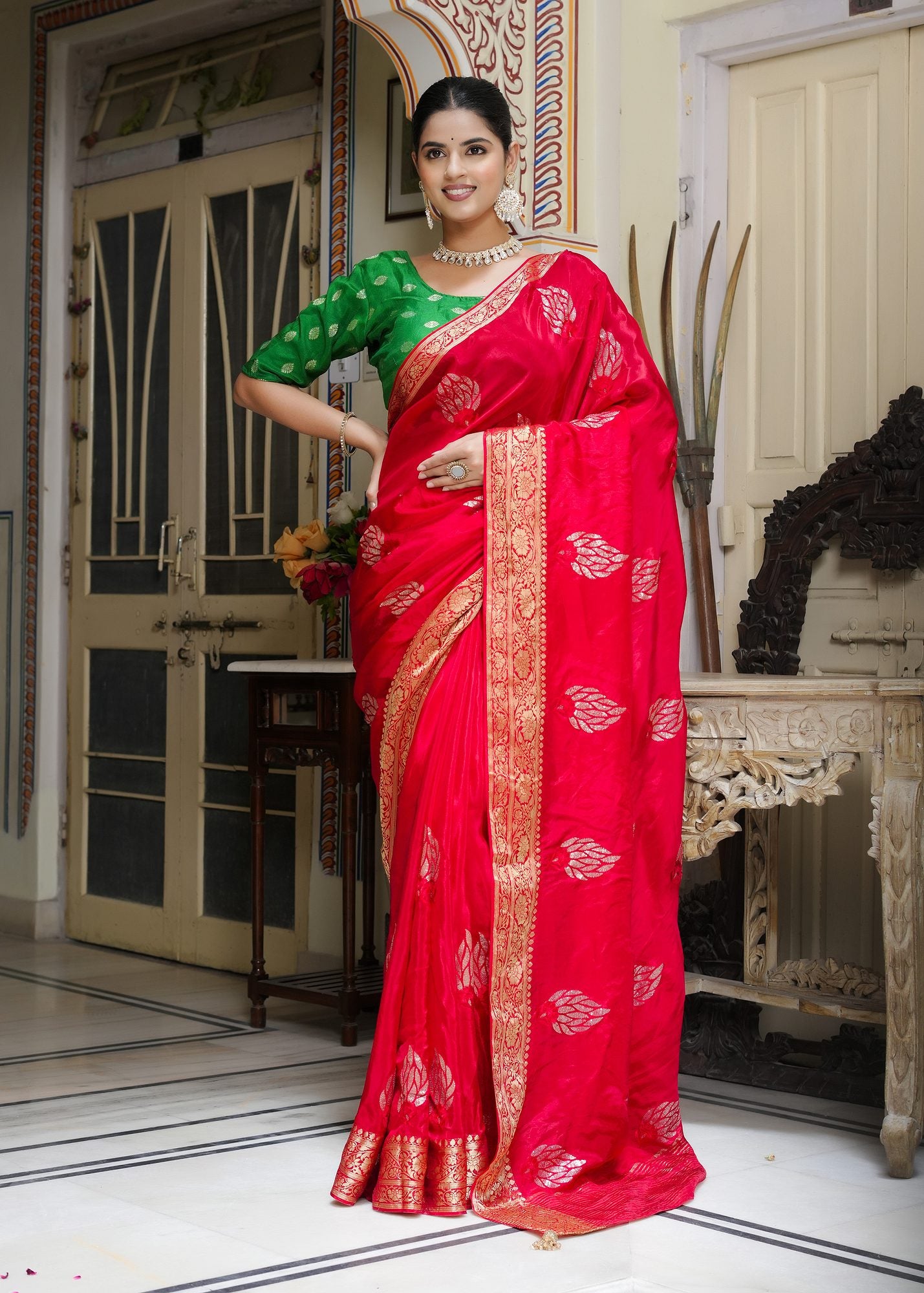 Red Party Wear saree — Bridal saree | Rang Rajasthani