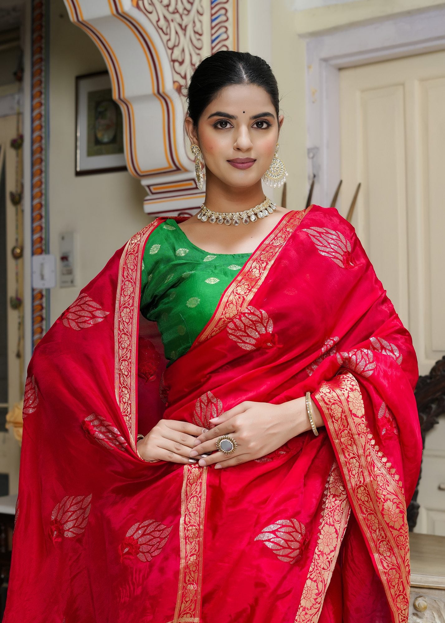 Red Party Wear saree — Bridal saree | Rang Rajasthani