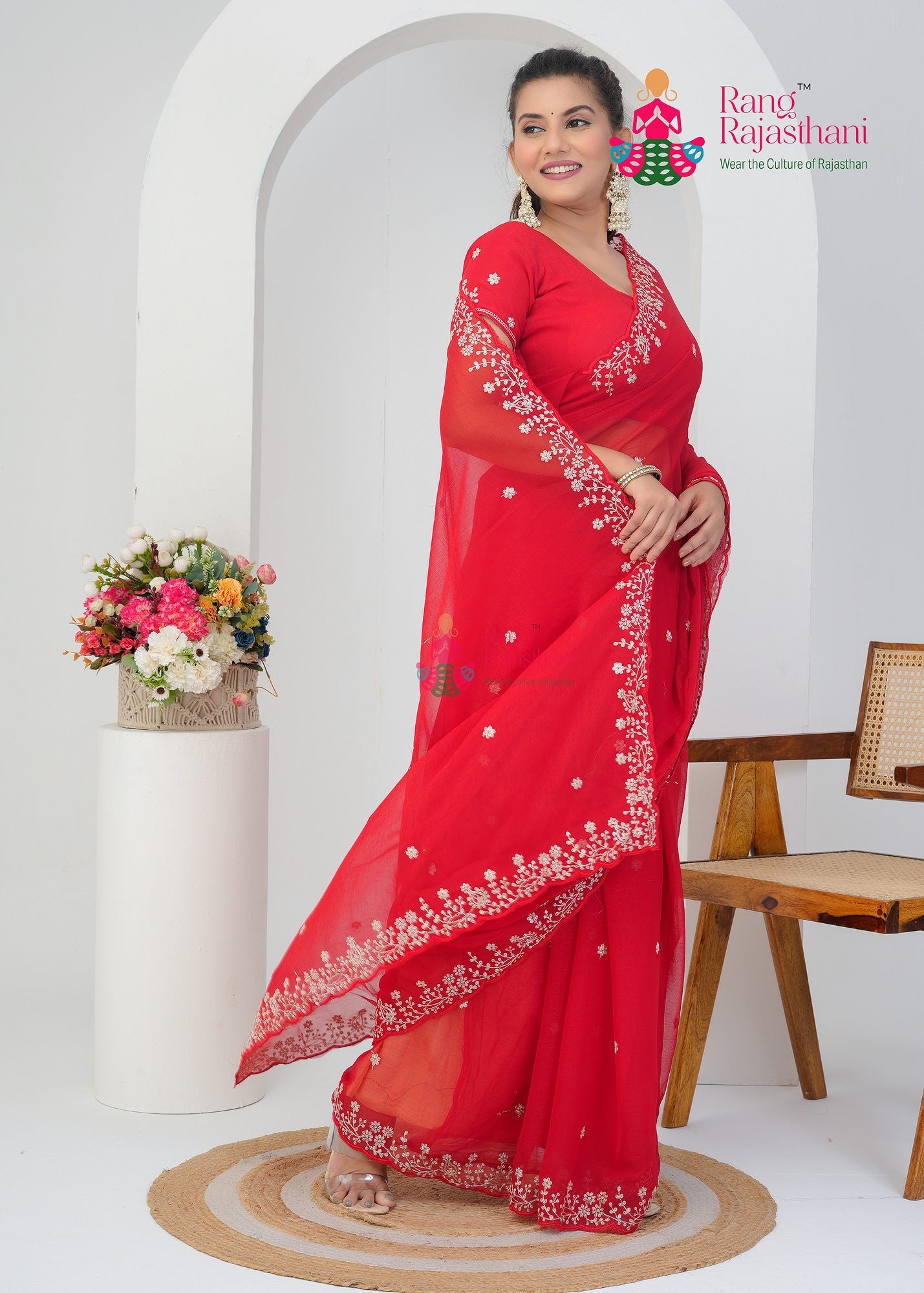 Red Chiffon Saree - Party Ready