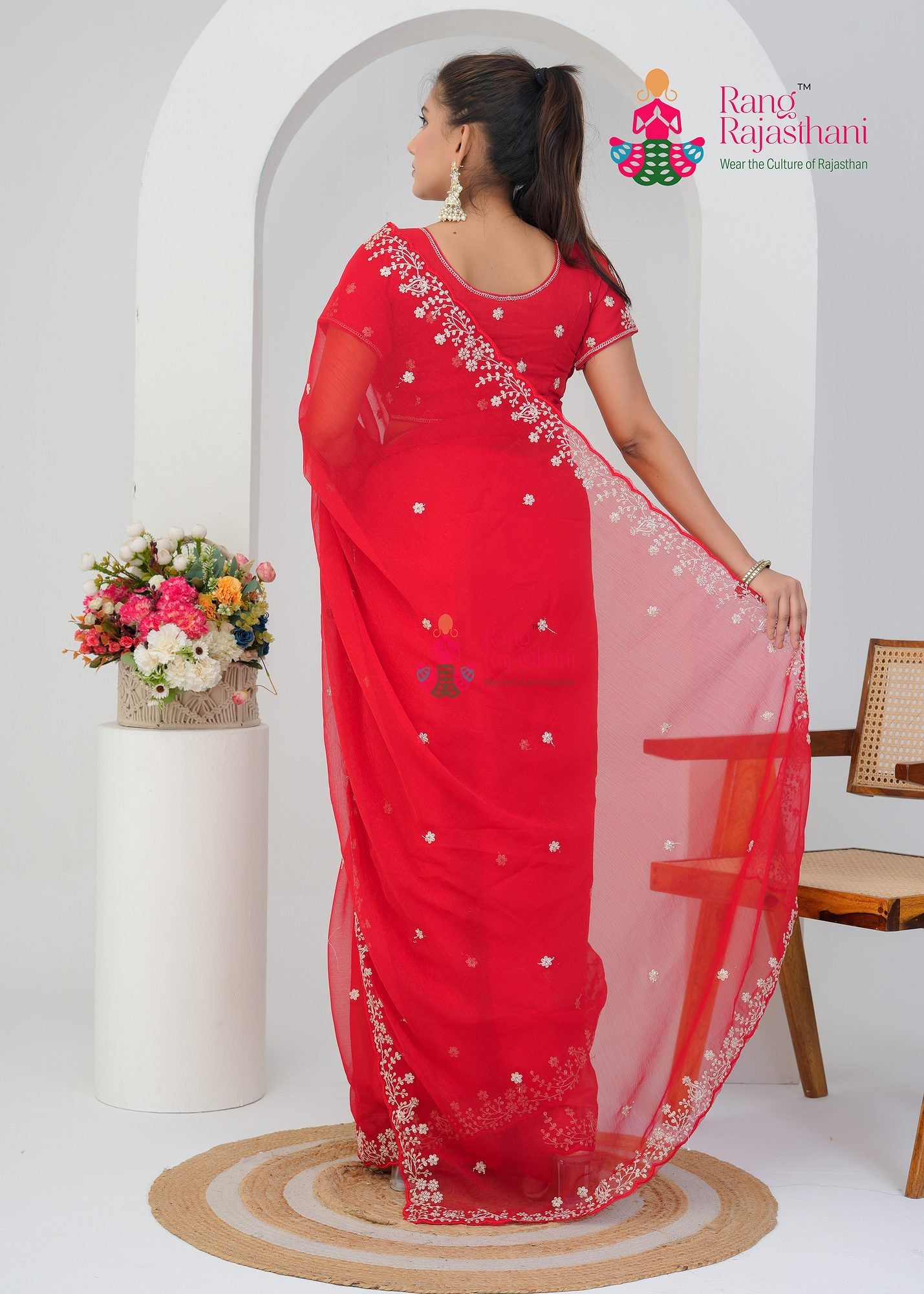 Red Chiffon Saree - Party Ready