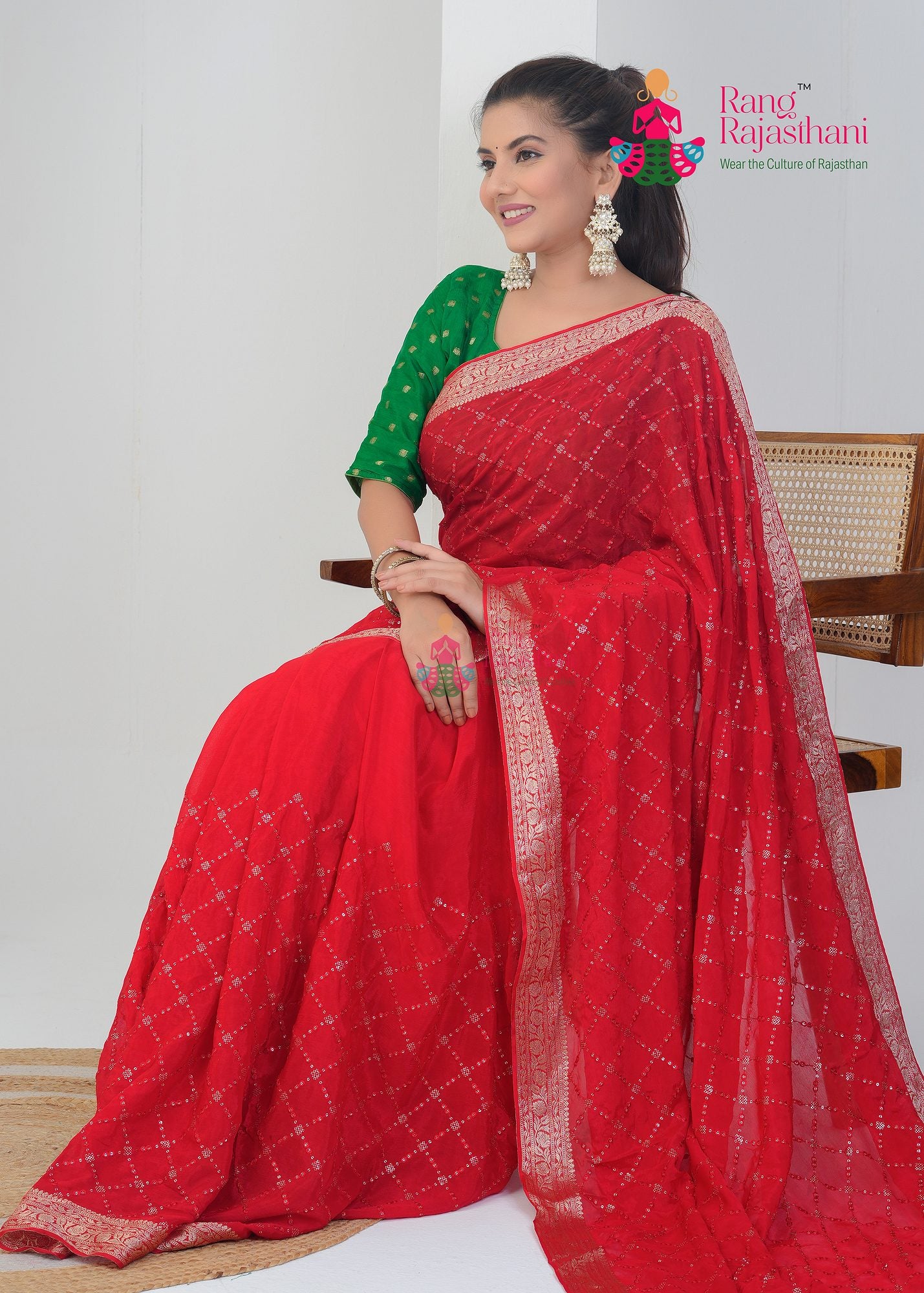 Red Chinnon Saree - Party Ready