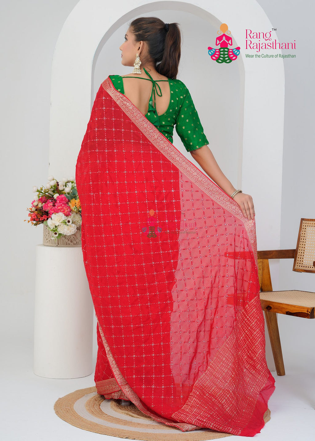 Red Chinnon Saree - Party Ready