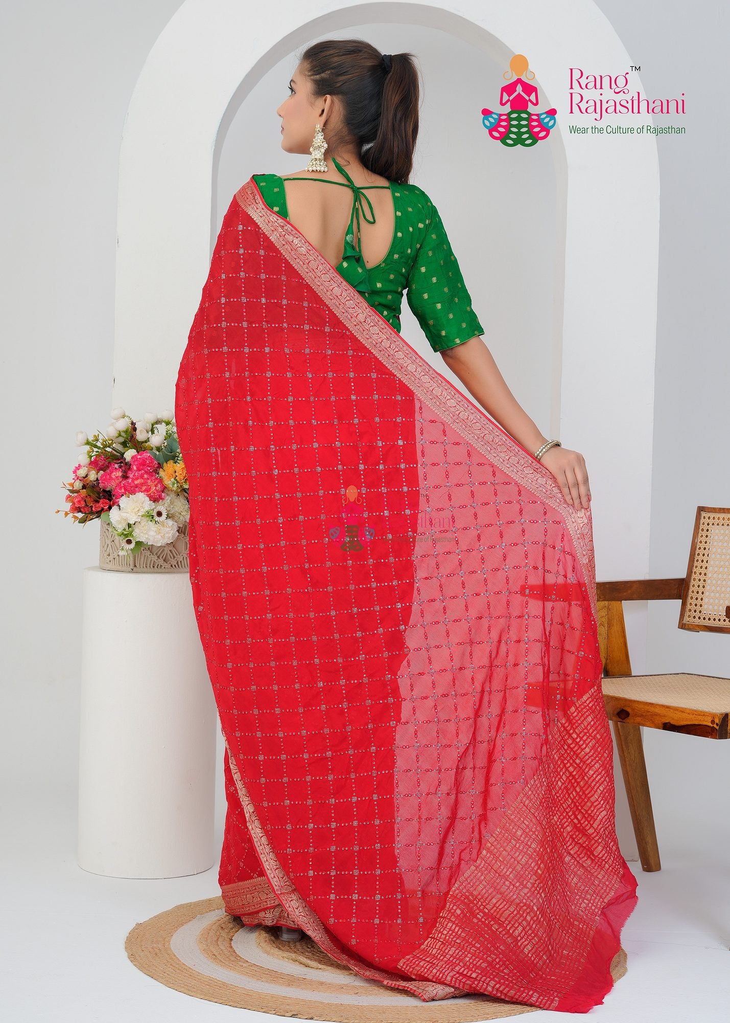 Red Chinnon Saree - Party Ready