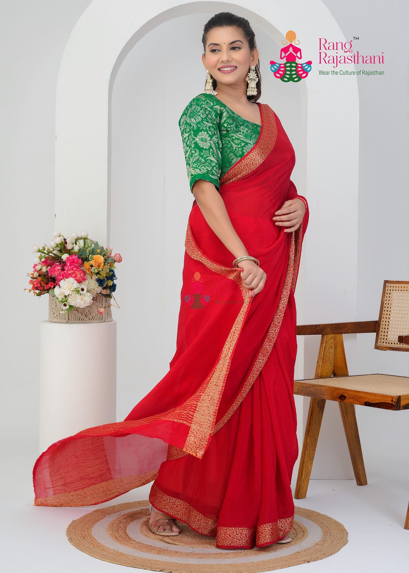 Red Plain saree — girlish saree | Rang Rajasthani