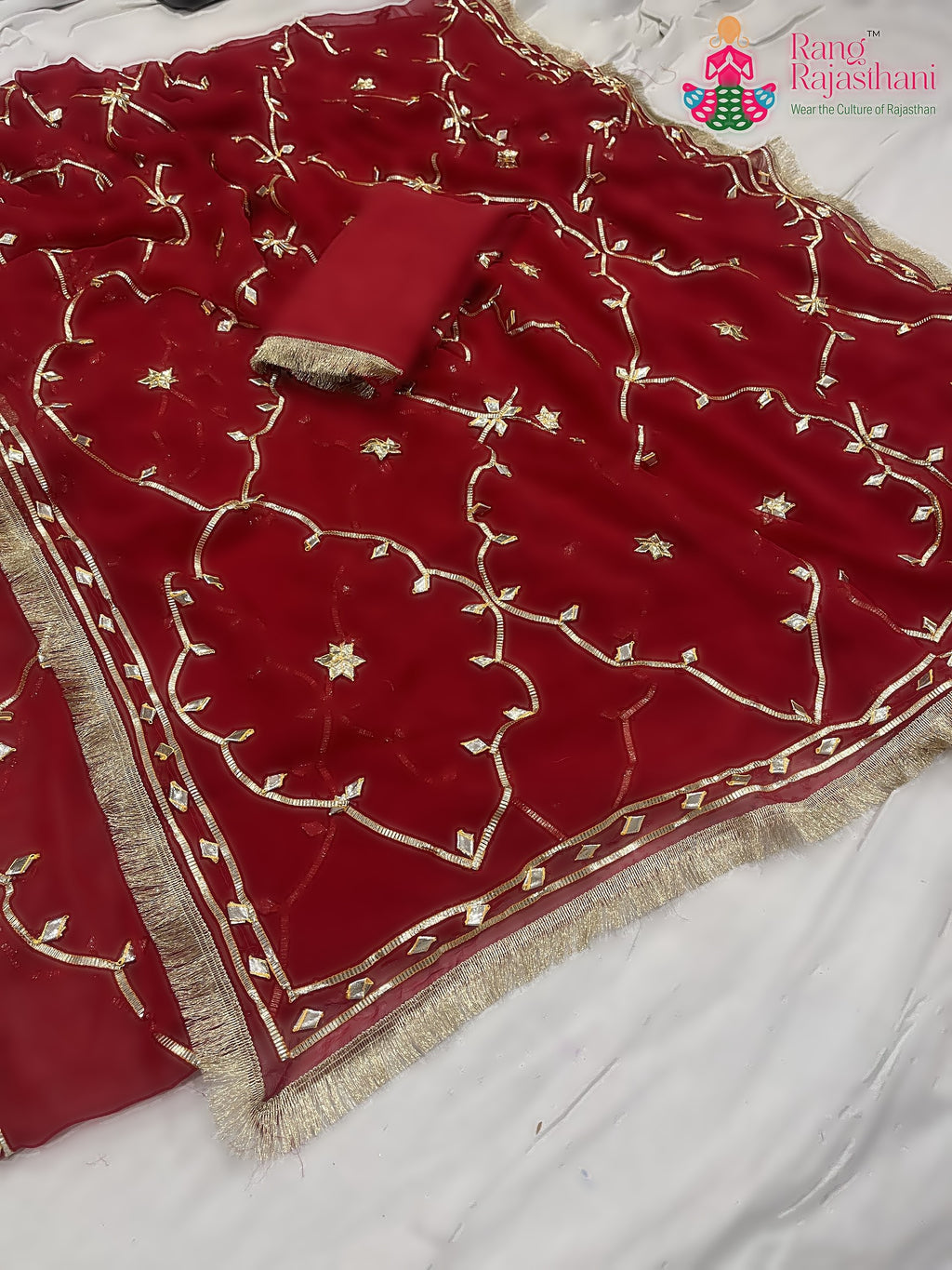 Red Pure Chiffon Gota Patti Work Saree : Warm Grace