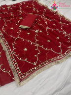 Red Pure Chiffon Gota Patti Work Saree : Warm Grace