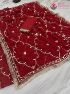 Red Pure Chiffon Gota Patti Work Saree : Warm Grace