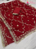 Red Pure Chiffon Gota Patti Work Saree : Warm Grace