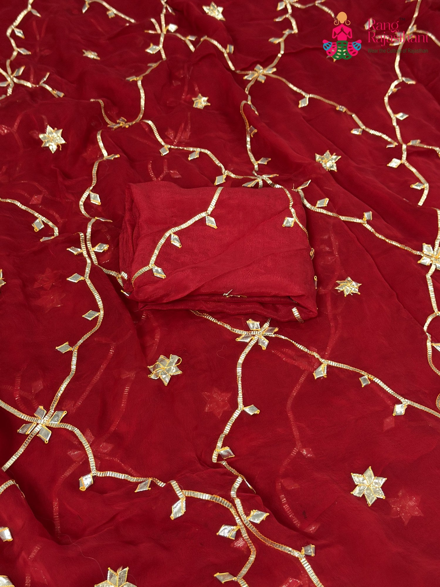Red Chiffon Gota Patti Saree for Mehendi Ceremony | Shop Latest