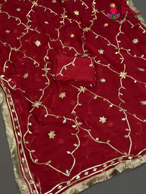 Red Pure Chiffon Gota Patti Saree for Mehendi Ceremony | Classic Edit