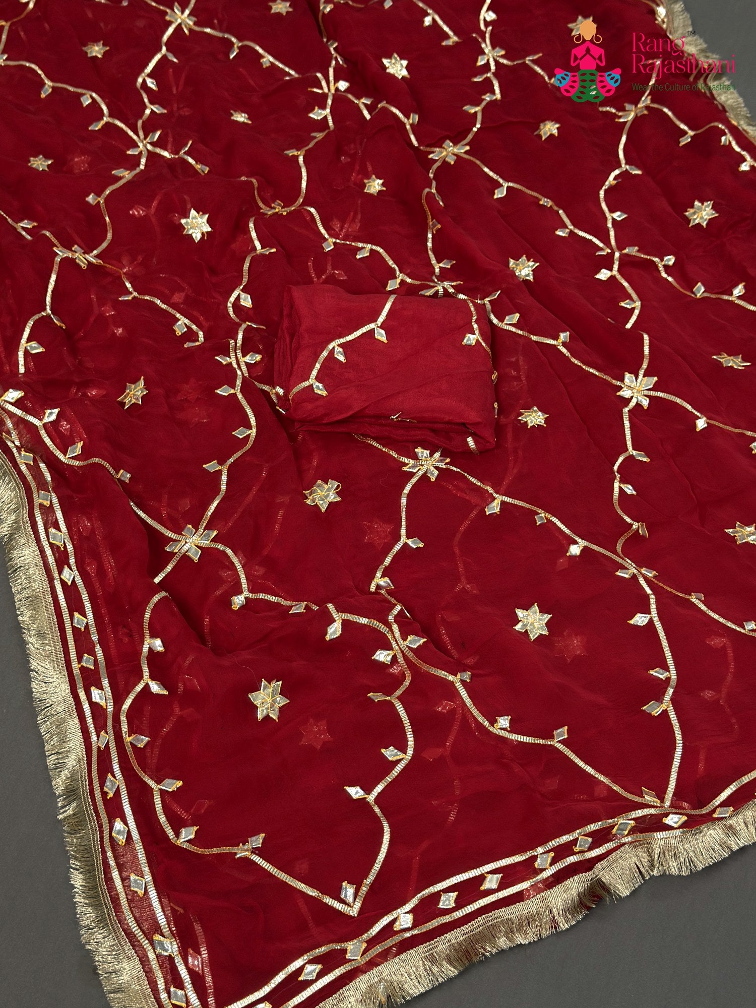 Red Chiffon Gota Patti Saree for Mehendi Ceremony | Shop Latest