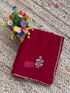 red pure chiffon hand embellishment saree ethnic wear by Rang Rajasthani