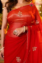 Red Pure Chiffon Hand Embellishment Saree for Red Puja Sarees | Shop Now