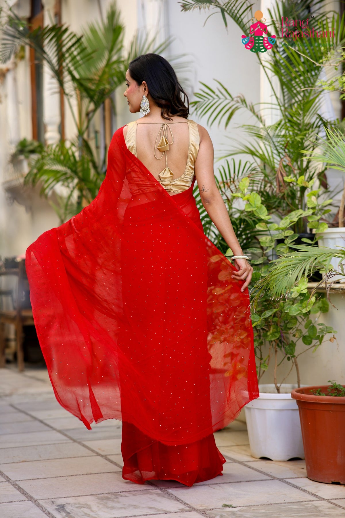 Red Pure Chiffon Mukesh Saree for Mehendi Ceremony | Wedding Collection