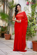 Red Pure Chiffon Mukesh Saree for Mehendi Ceremony | Wedding Collection