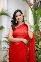 Red Pure Chiffon Mukesh Saree for Mehendi Ceremony | Wedding Collection
