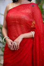 Red Pure Chiffon Mukesh Saree for Mehendi Ceremony | Wedding Collection