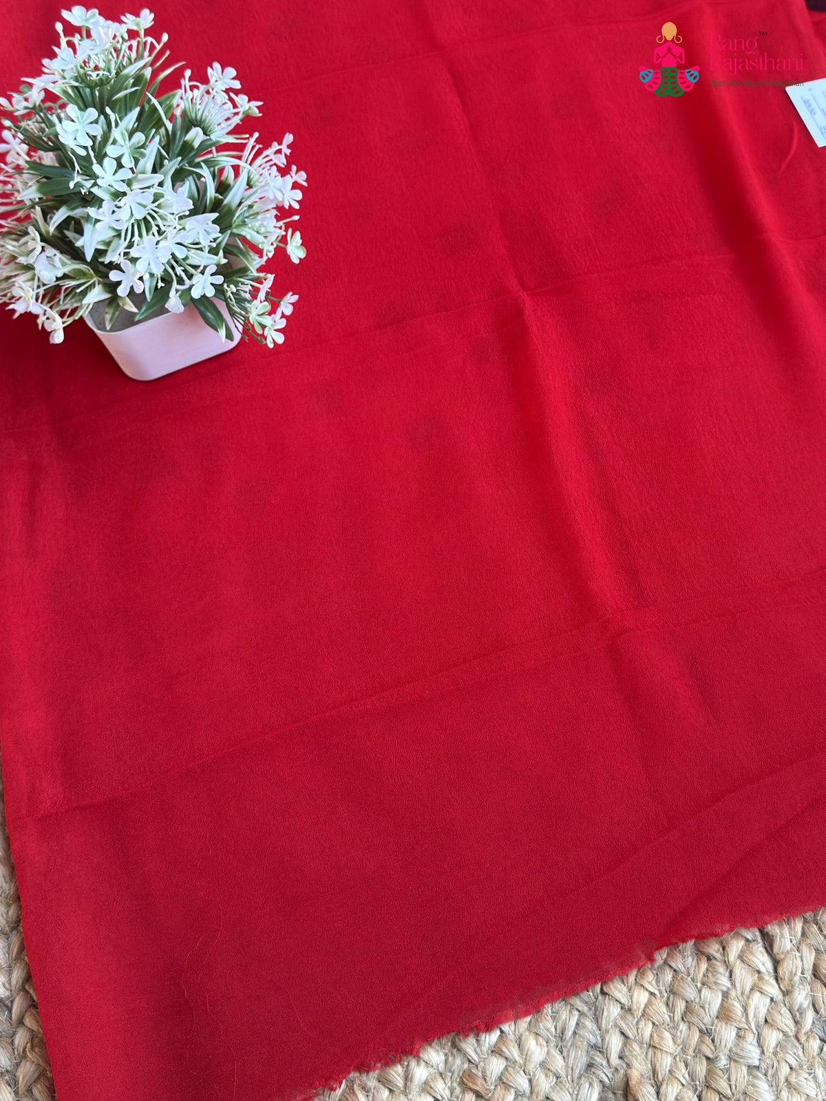 close up view of red pure chiffon printed saree