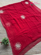 Red Pure Chiffon Rajputi Aari Tari Saree for Karwa Chauth | Shop Online