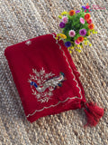 red pure chiffon rajputi aari tari saree ethnic wear by Rang Rajasthani