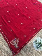 design pattern of red pure chiffon rajputi aari tari saree