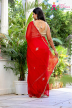 Red Pure Chiffon Rajputi Aari Tari Saree for Red Puja Sarees | Festive Collection