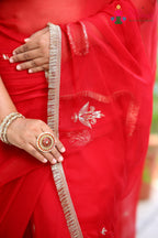 Red Pure Chiffon Rajputi Aari Tari Saree for Red Puja Sarees | Festive Collection