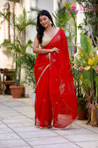 Red Pure Chiffon Rajputi Aari Tari Saree for Red Puja Sarees | Festive Pick