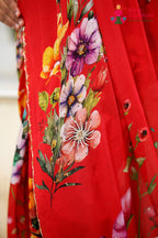 Red Pure Chinon Hand Embellishment Saree for Red Puja Sarees | Buy Online