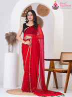 Red PureChiffon Wedding saree with Mirror from Rang Rajasthani