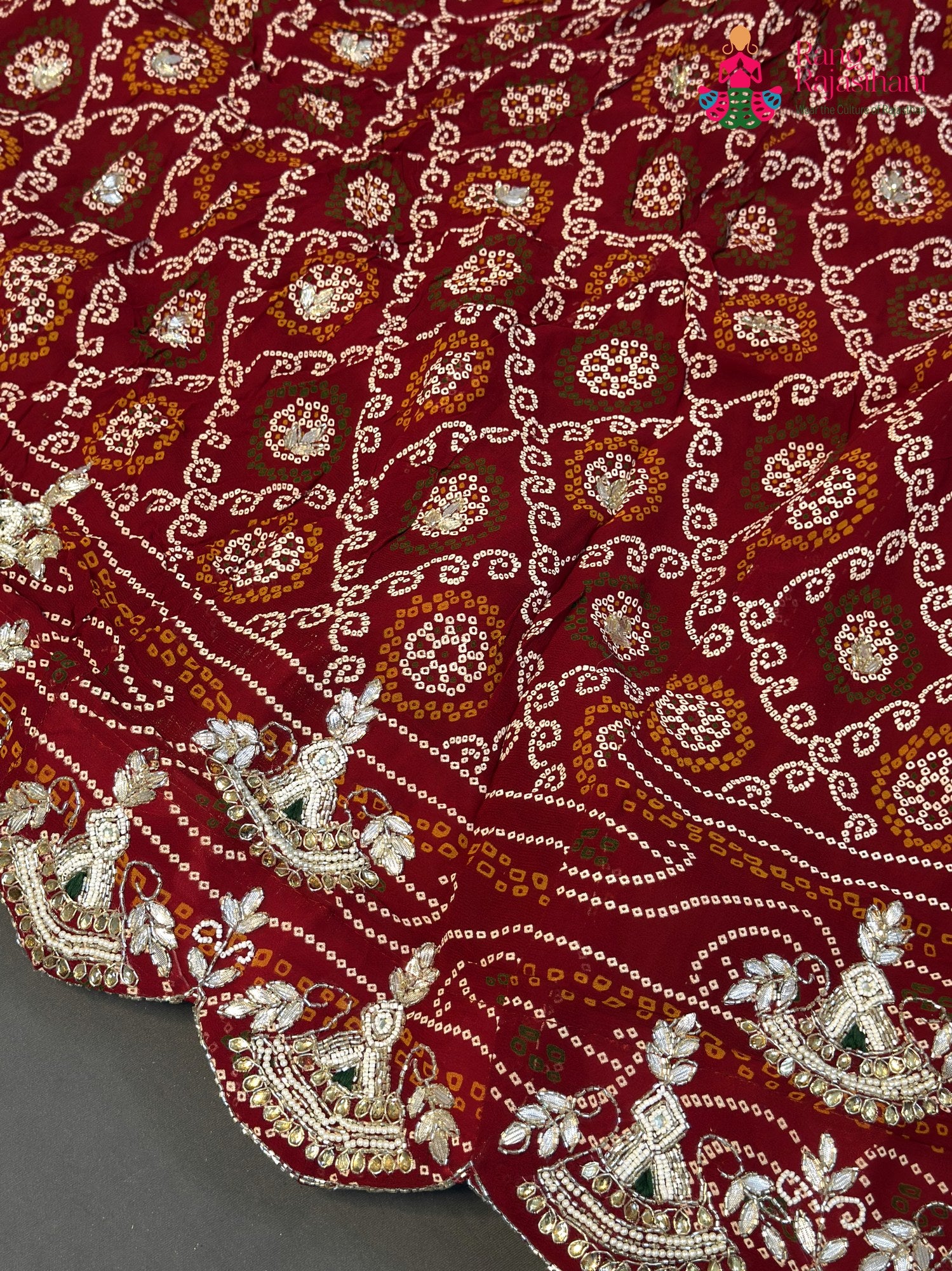 lehenga flare detailing of red pure dola silk bandhani lehenga chunni