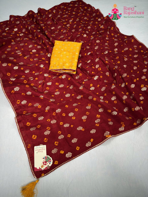 Red Pure Dola Silk Bandhani Saree : Light Ease main-image