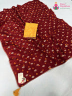 border detailing of red pure dola silk bandhani saree